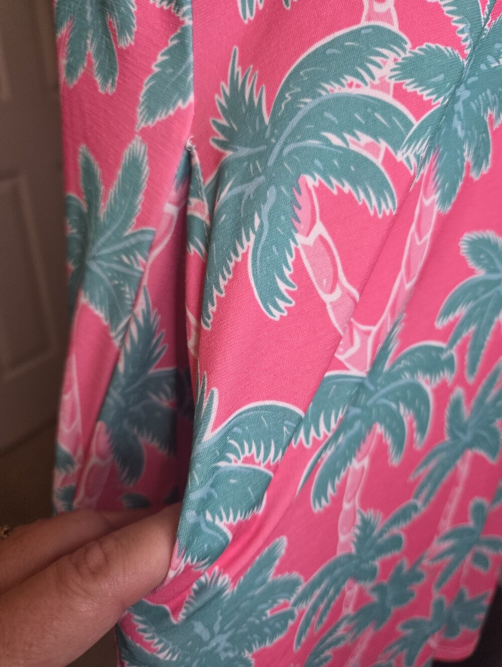 Simply Southern Pink Palm Print Knit Swing Dress Size Large - Picture 4 of 8